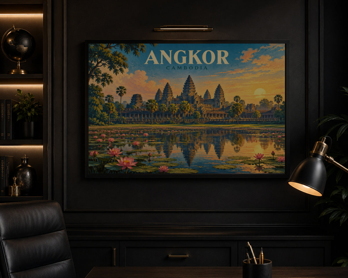 Angkor Cambodia Sunset – Vintage Travel Poster Wall Art