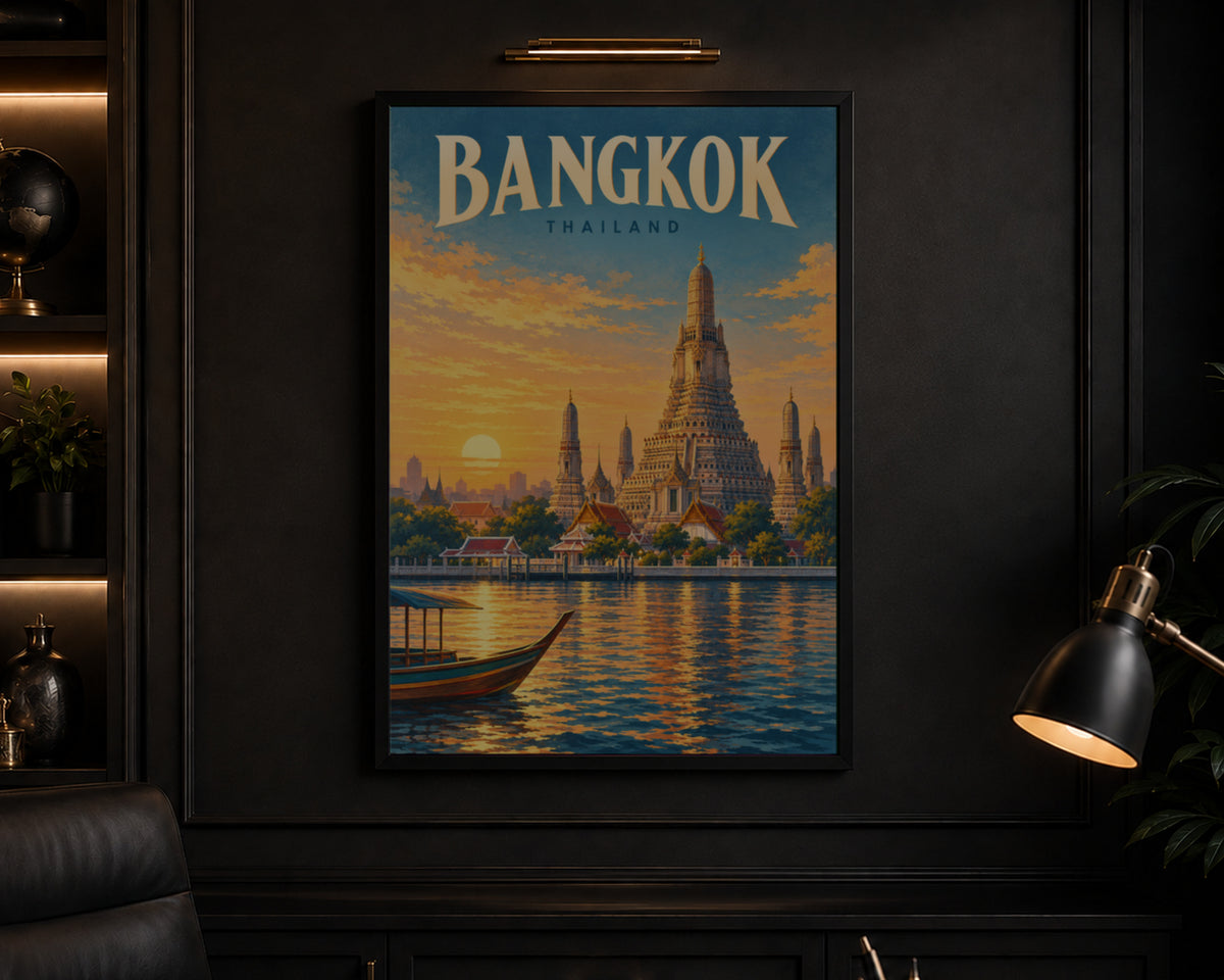Bangkok at Sunset – Retro Travel Poster Art Print