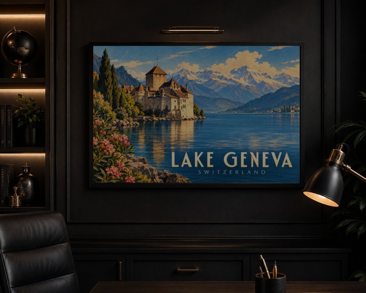 Lake Geneva Switzerland – Retro Travel Poster Wall Art