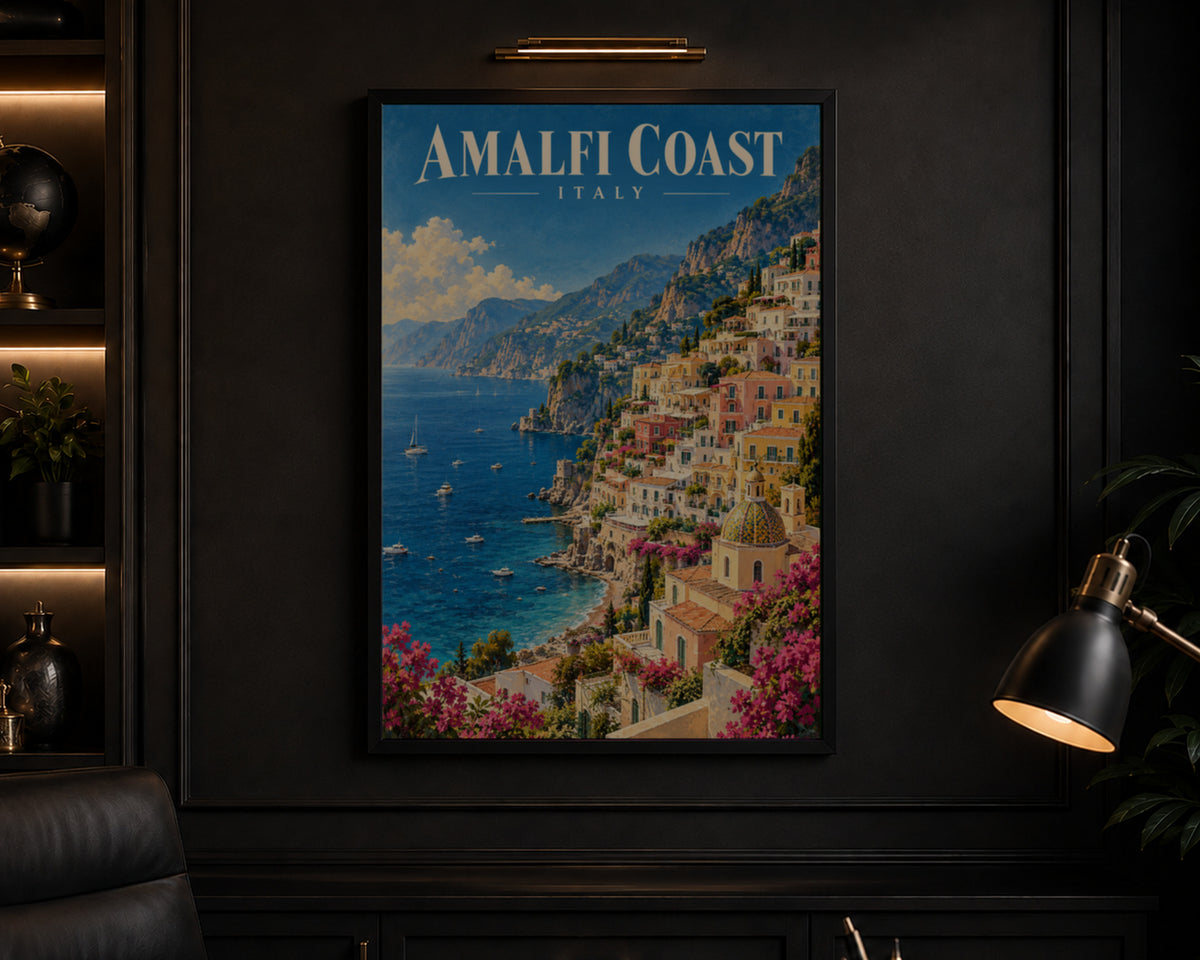 Amalfi Coast Italy – Vintage Coastal Travel Poster