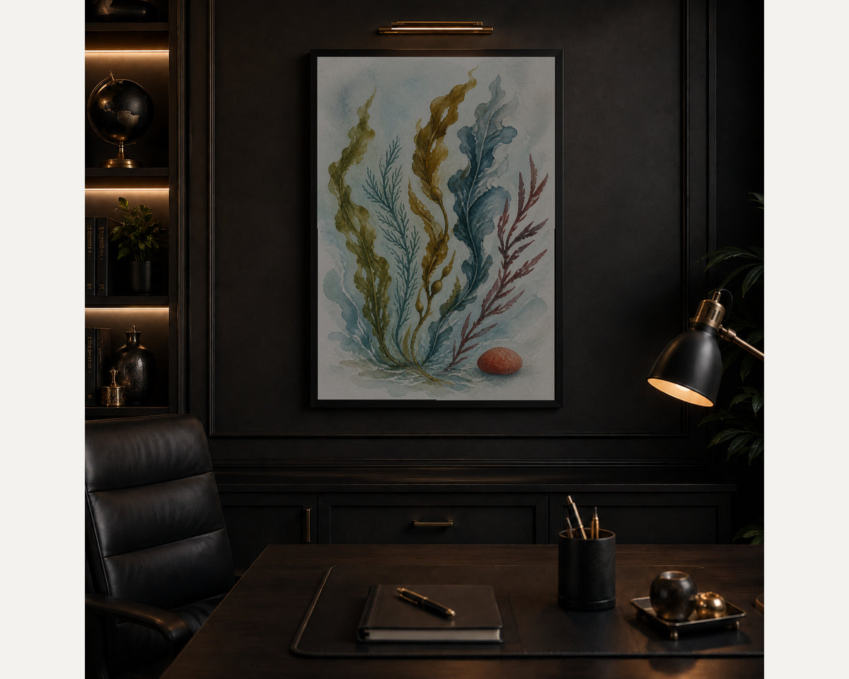 Seaweed and Pebble Watercolour – Coastal Botanical Art Print