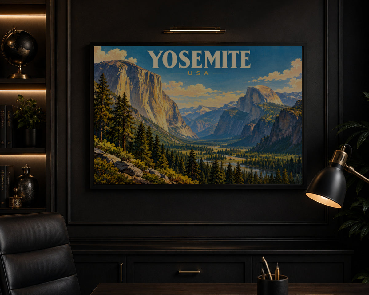 Yosemite Valley – Retro Travel Landscape Art Print