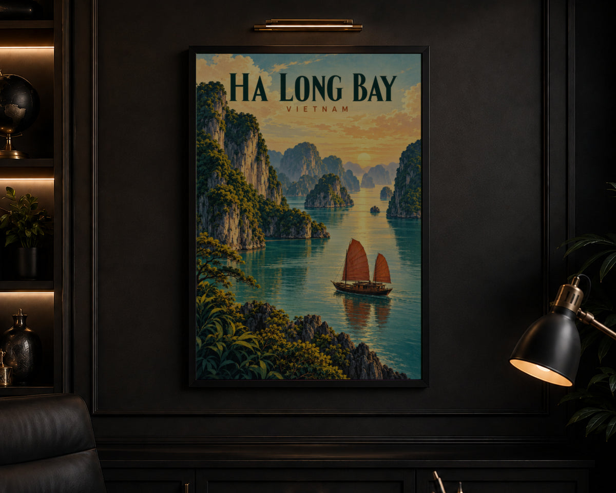 Ha Long Bay Sunset Sail – Vintage Travel Poster Wall Art