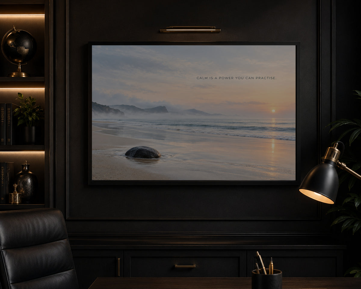 Calm Is a Power You Can Practise – Serene Coastal Sunrise Art Print