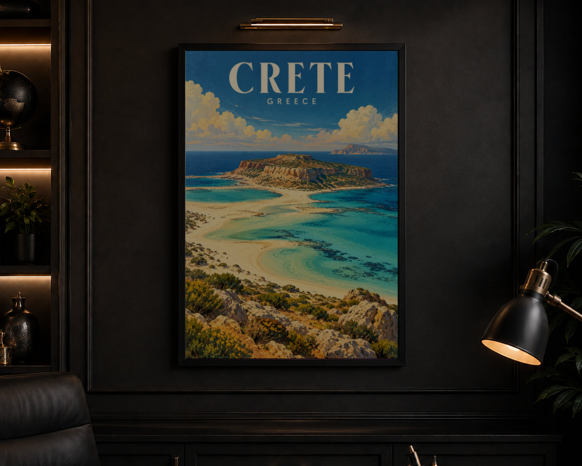 Crete Coast Poster – Retro Travel Landscape Art Print
