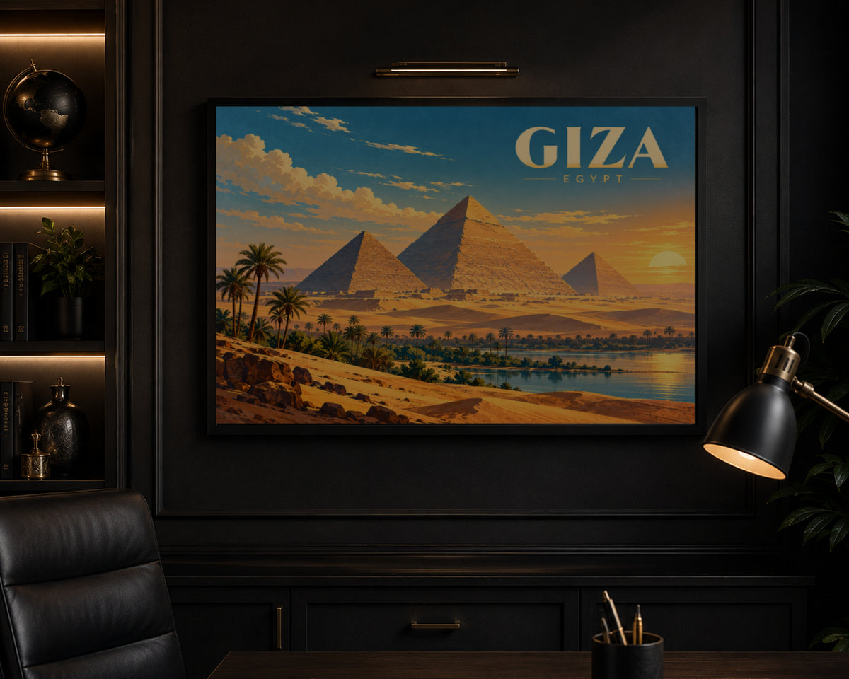 Giza Desert Sunset – Vintage Travel Poster Art Print