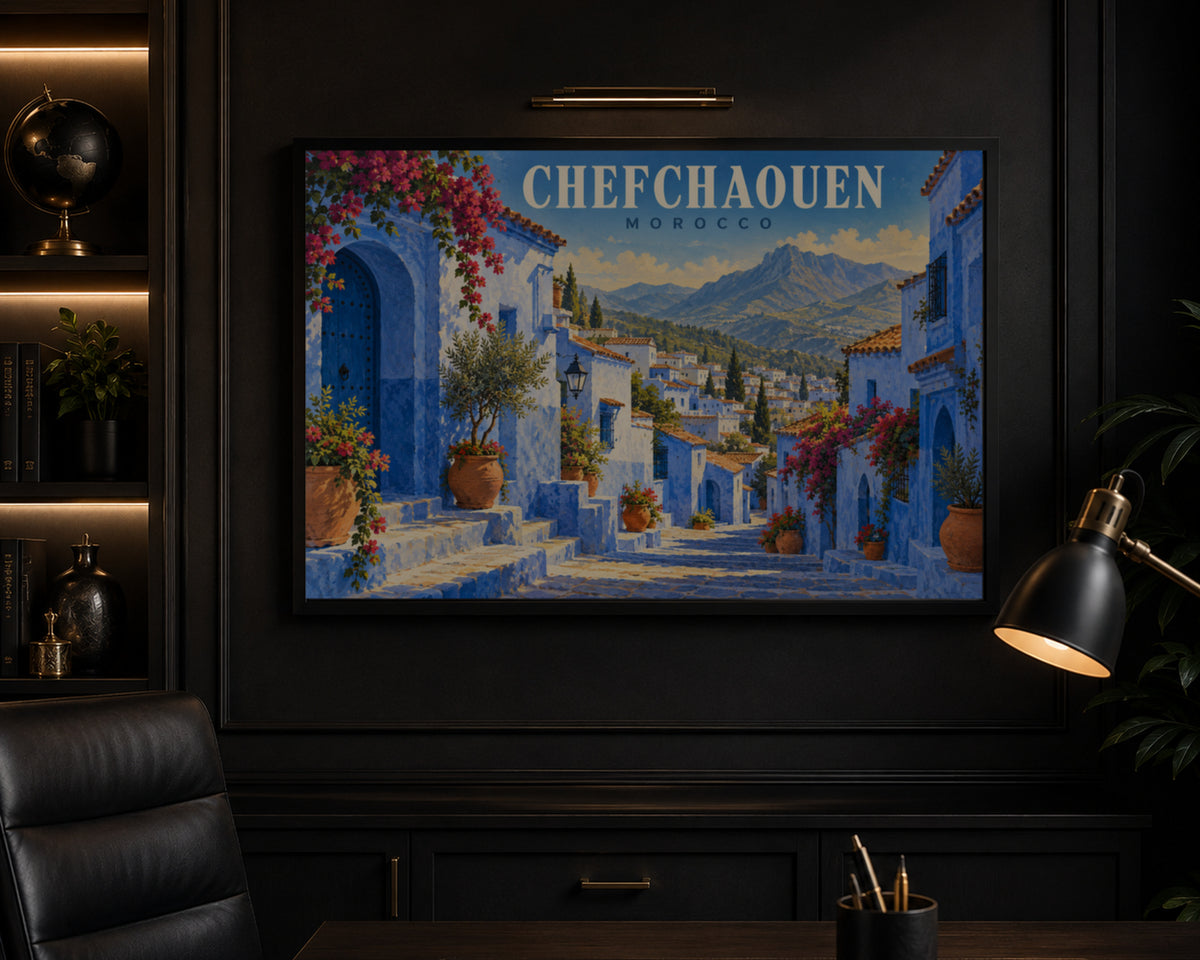 Chefchaouen Morocco Blue Street – Vintage Travel Poster Art Print