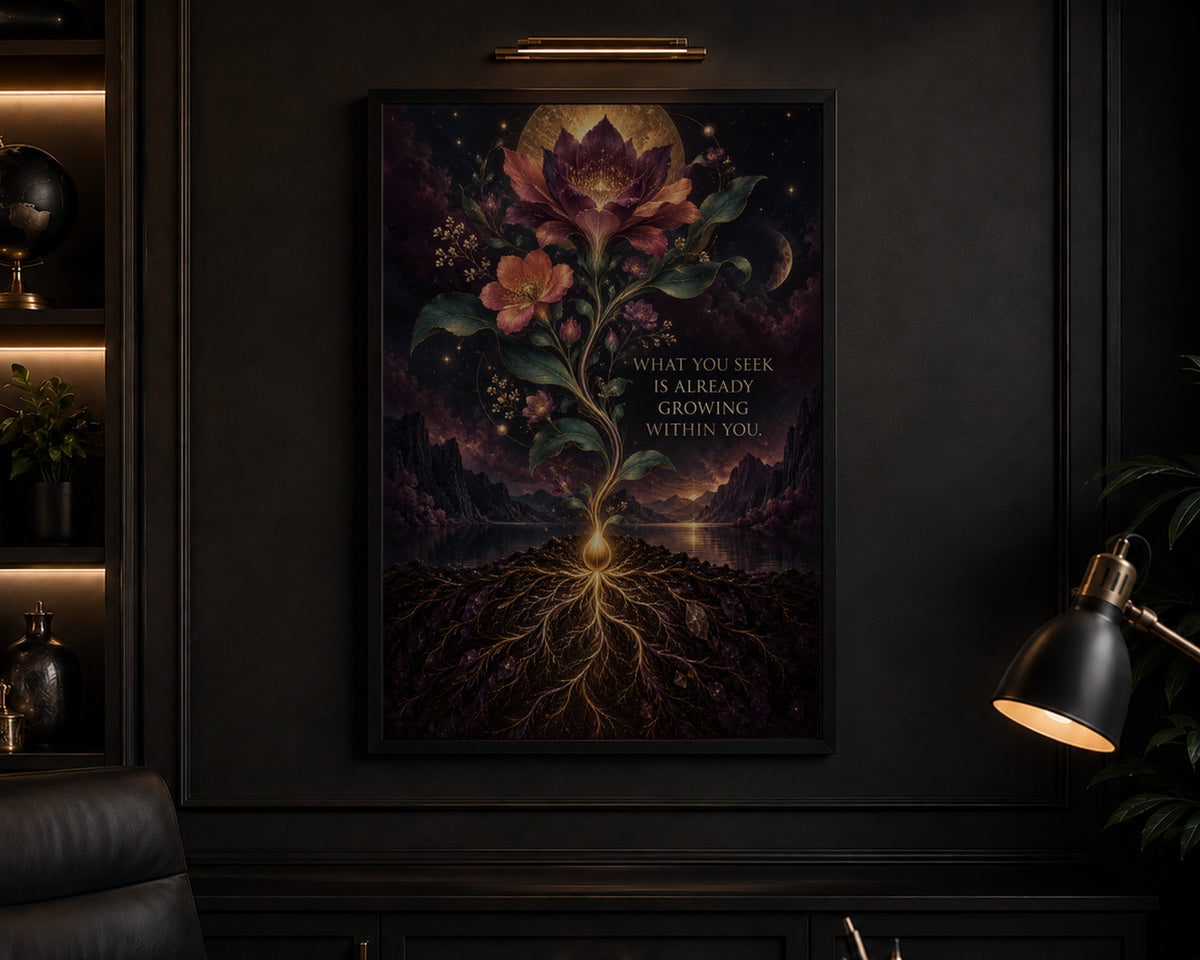 Cosmic Bloom Within – Self-Growth Fantasy Quote Art Print