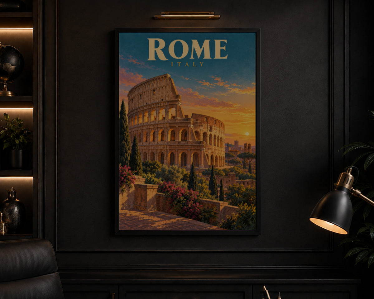 Rome Italy Sunset – Vintage Travel Poster Art Print