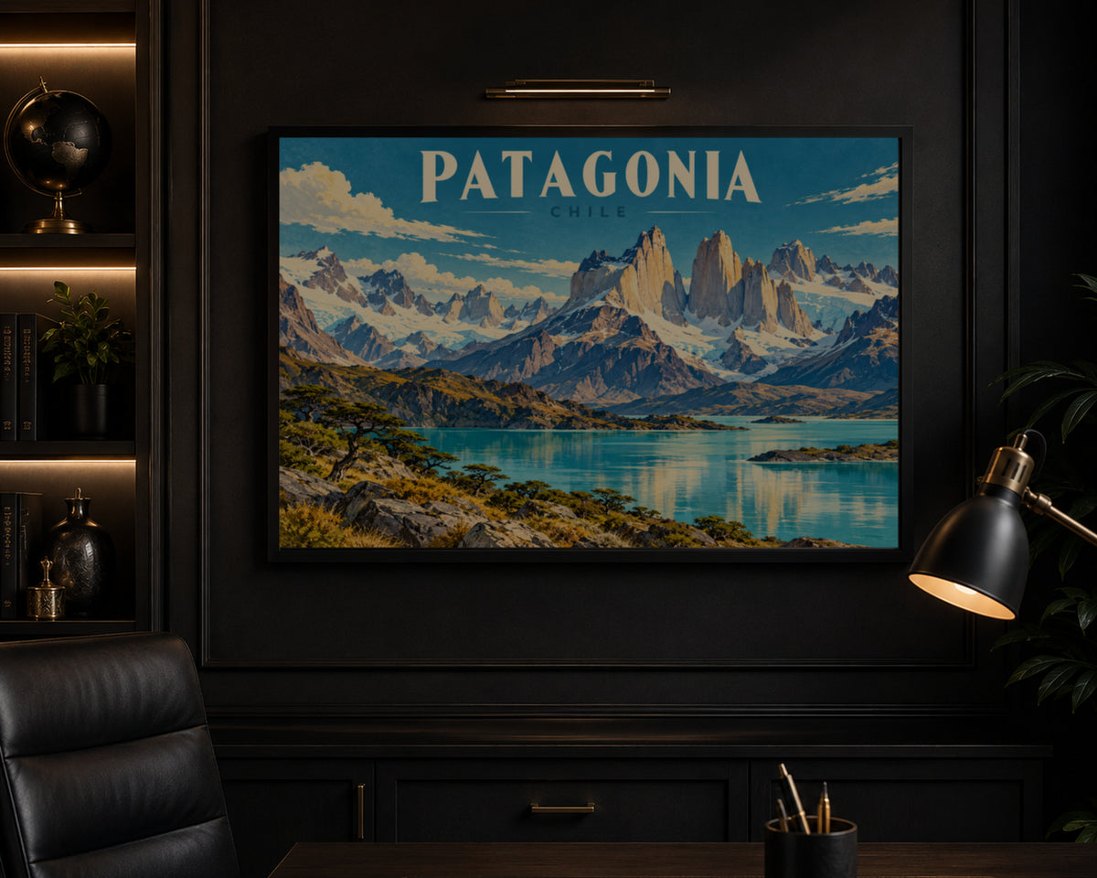 Patagonia Chile Mountain Lake – Vintage Travel Landscape Art Print