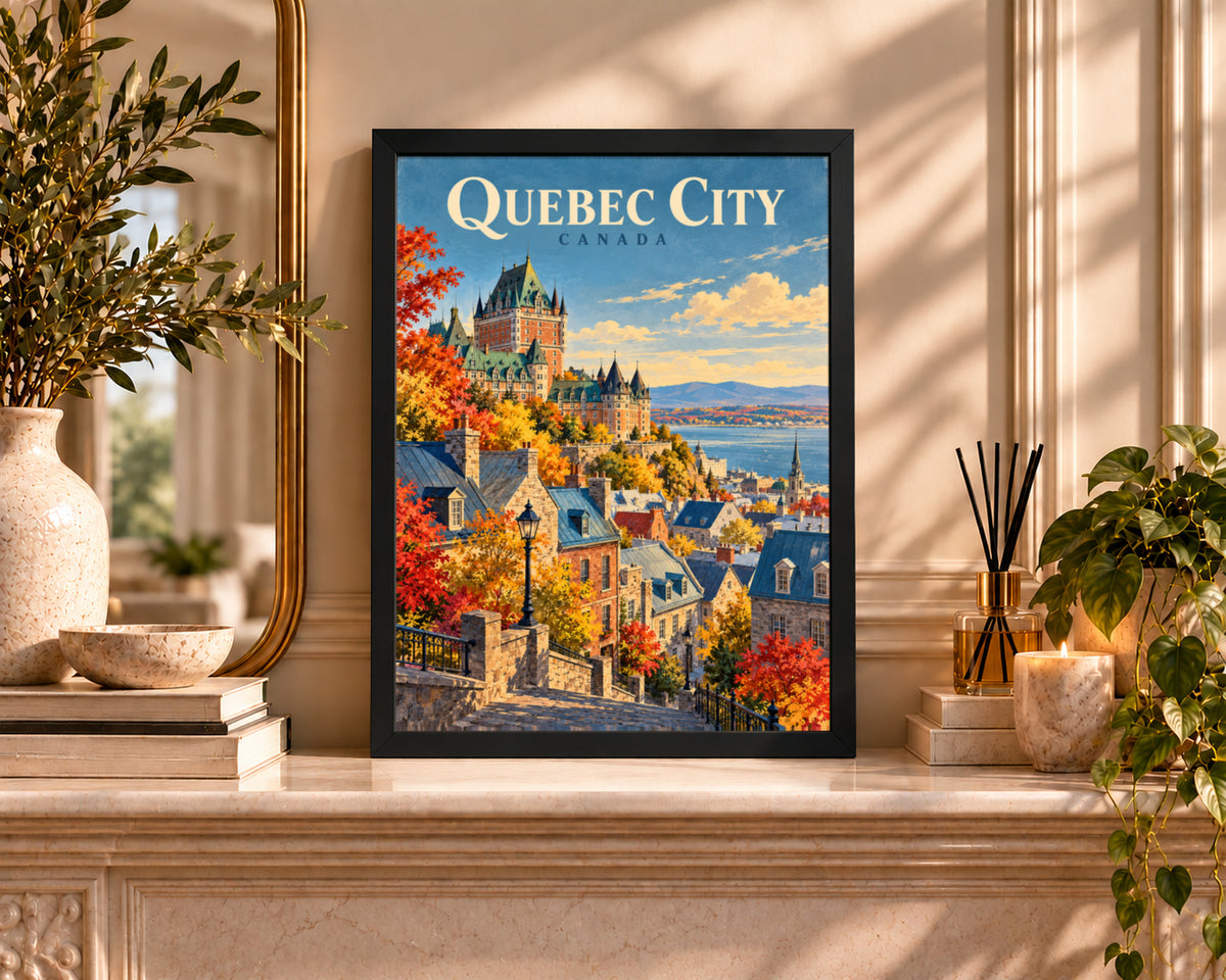 Quebec City Autumn View – Vintage Travel Cityscape Poster