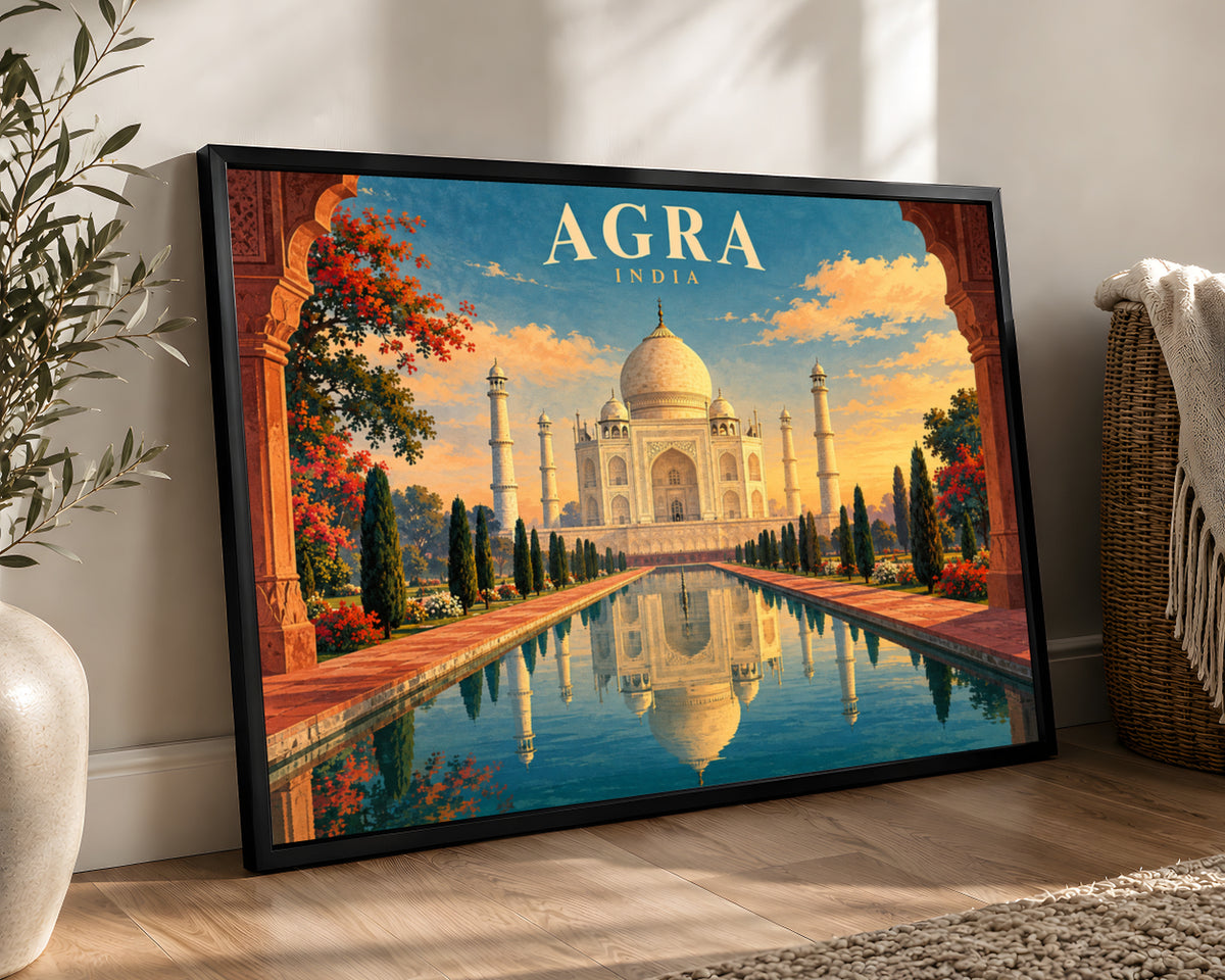 Agra India Taj Mahal Garden View – Symmetrical Travel Poster Wall Art