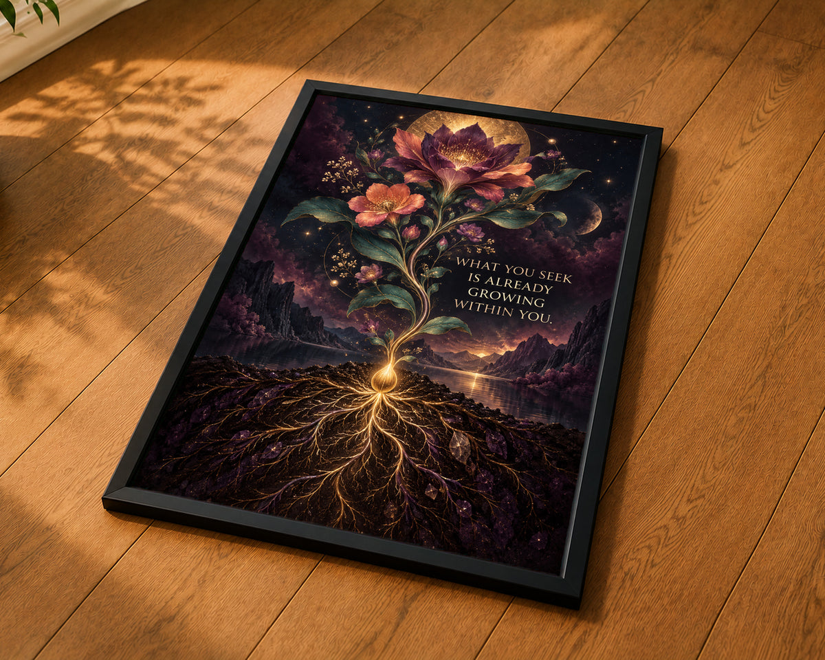 Cosmic Bloom Within – Self-Growth Fantasy Quote Art Print
