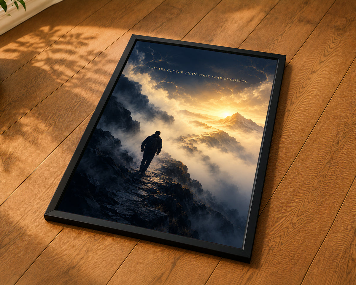 Closer Than Fear – Motivational Mountain Sunrise Art Print