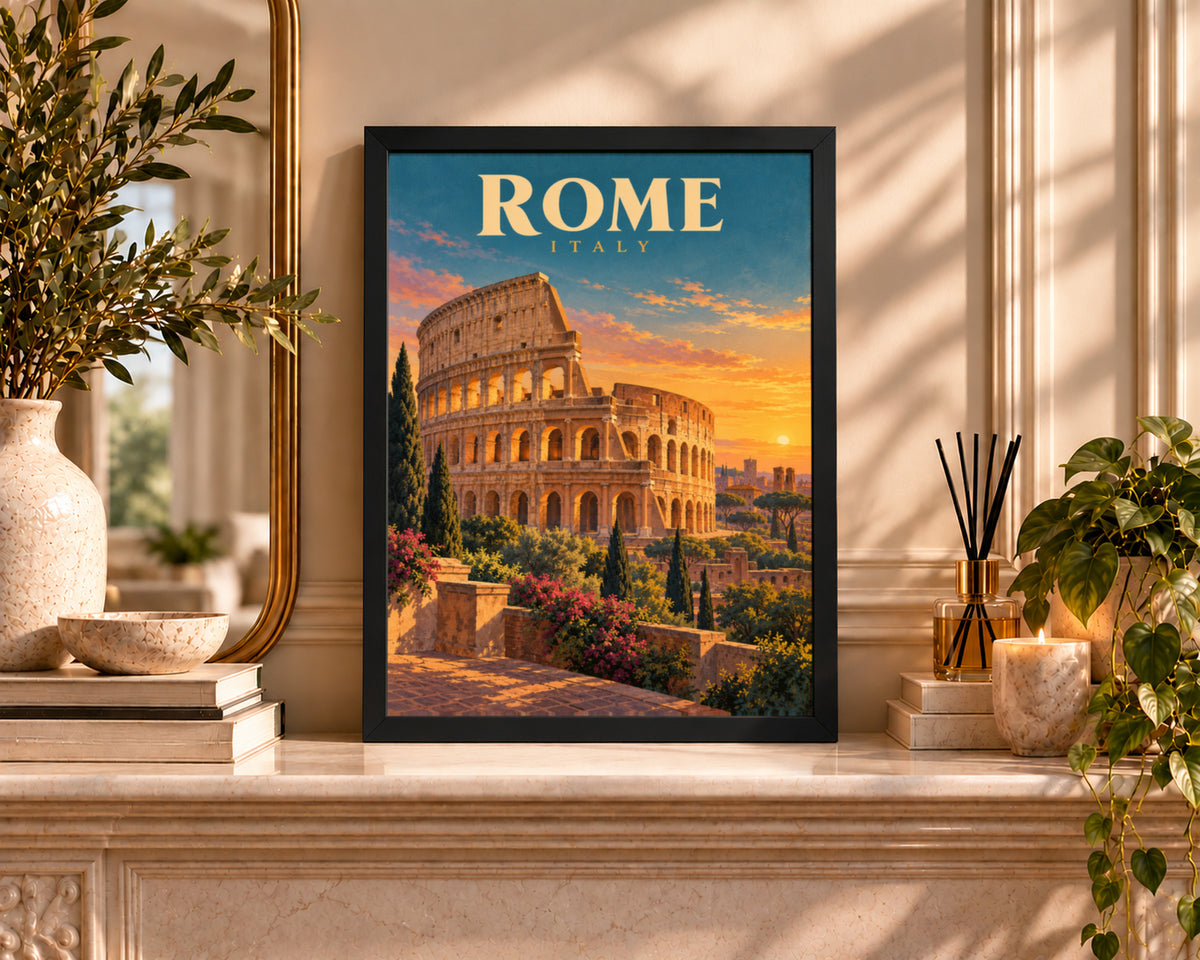 Rome Italy Sunset – Vintage Travel Poster Art Print