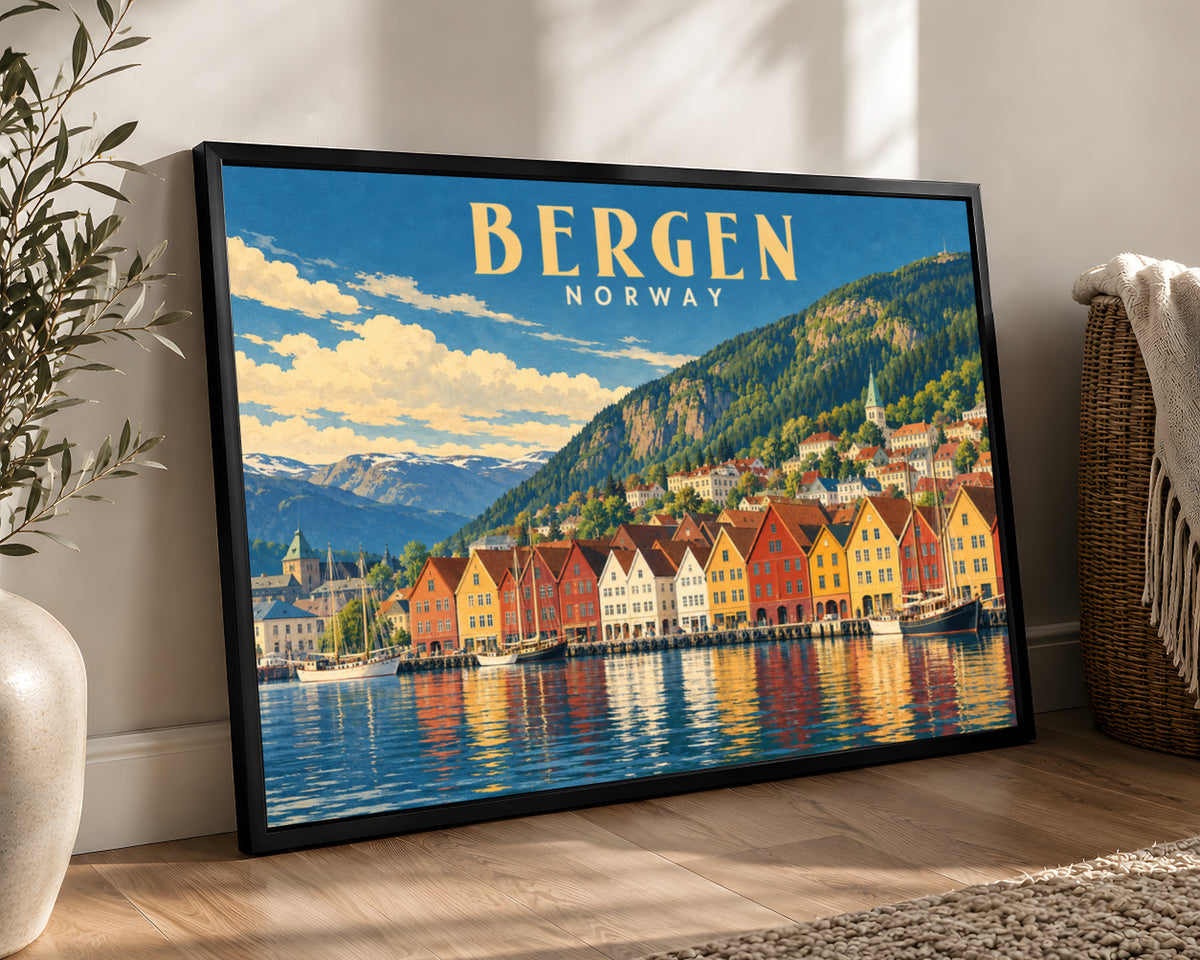 Bergen Harbour Skyline – Vintage Travel Poster Art Print