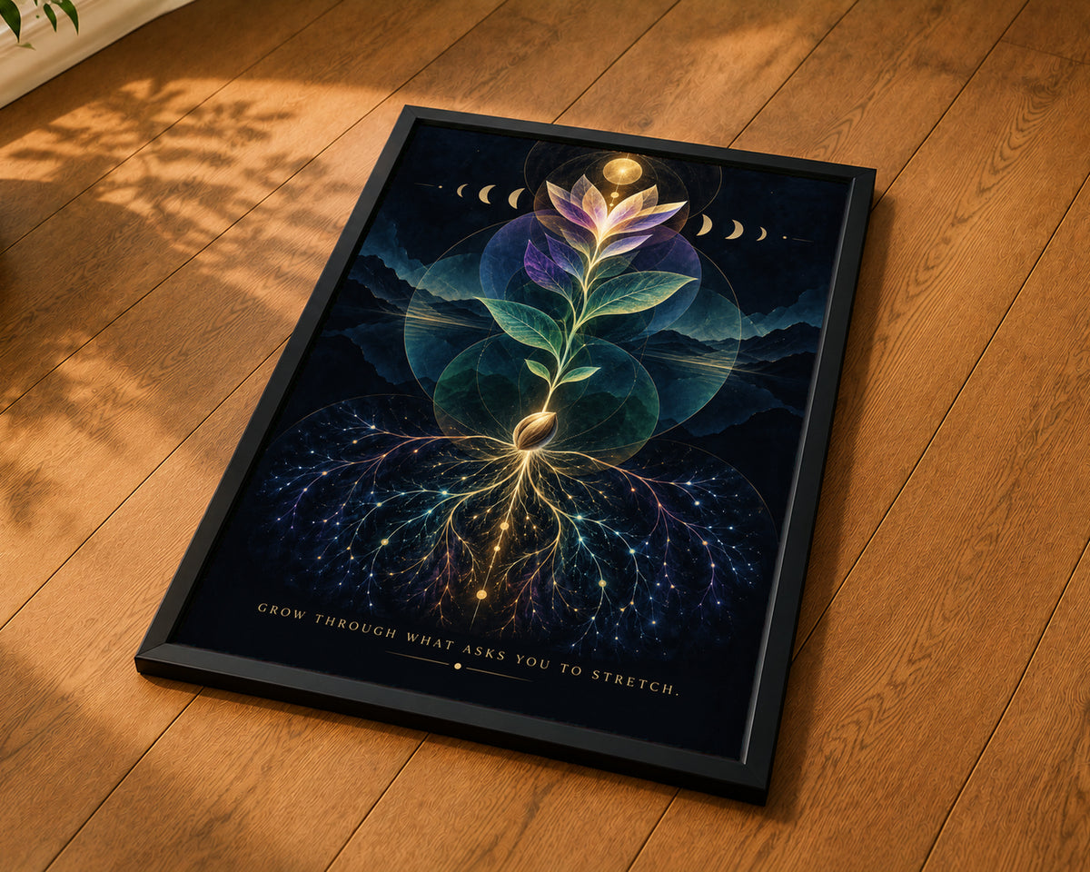 Grow Through What Asks You to Stretch – Celestial Growth Poster