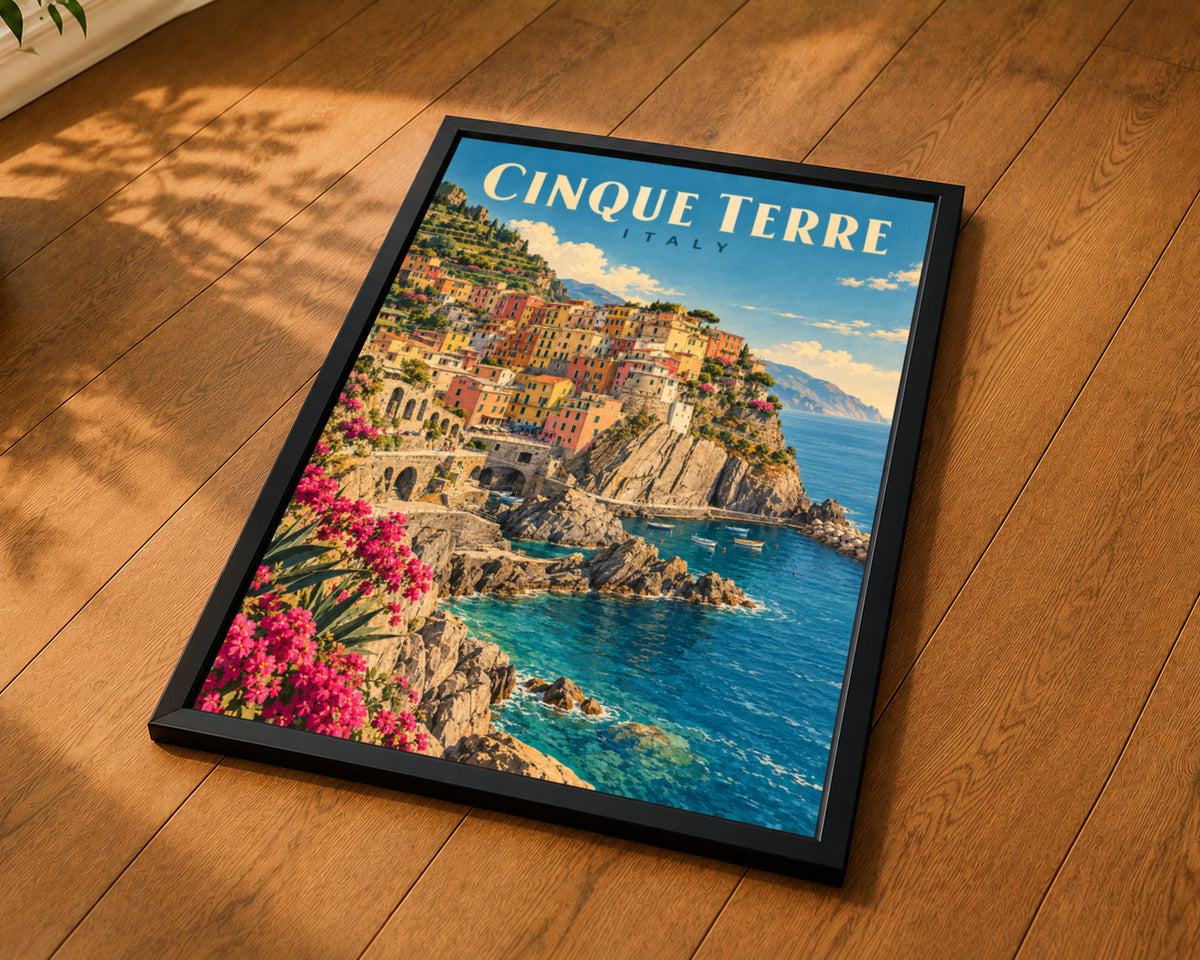 Cinque Terre Italy Coastline – Vintage Coastal Village Art Print