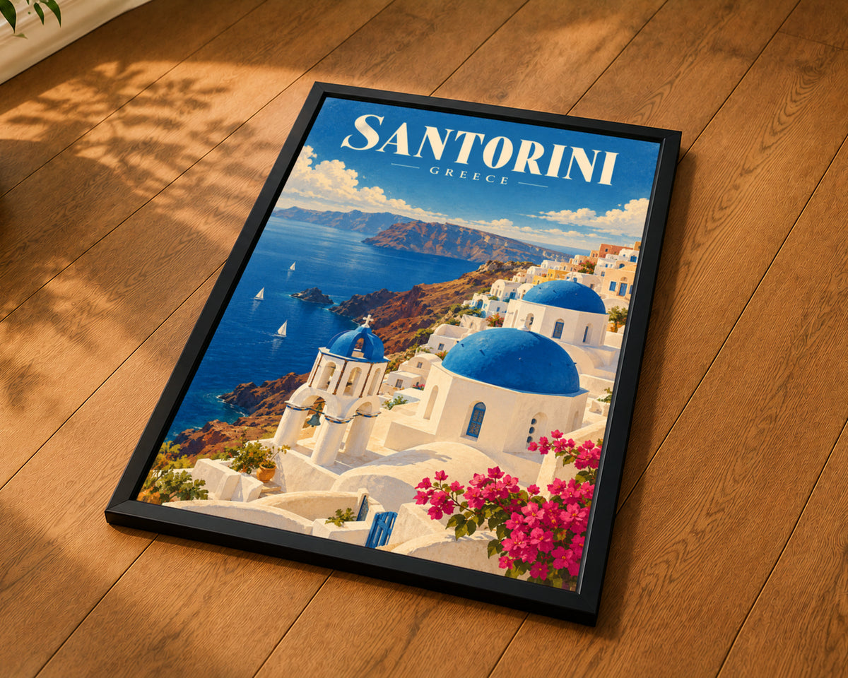 Santorini Greece Coastal Poster – Mediterranean Travel Art Print