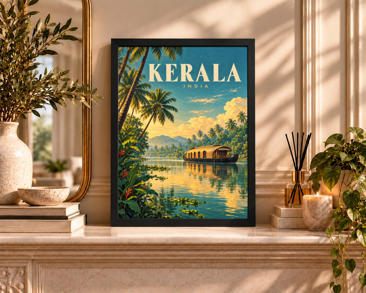 Kerala India Tropical River Scene – Vintage Travel Poster Wall Art