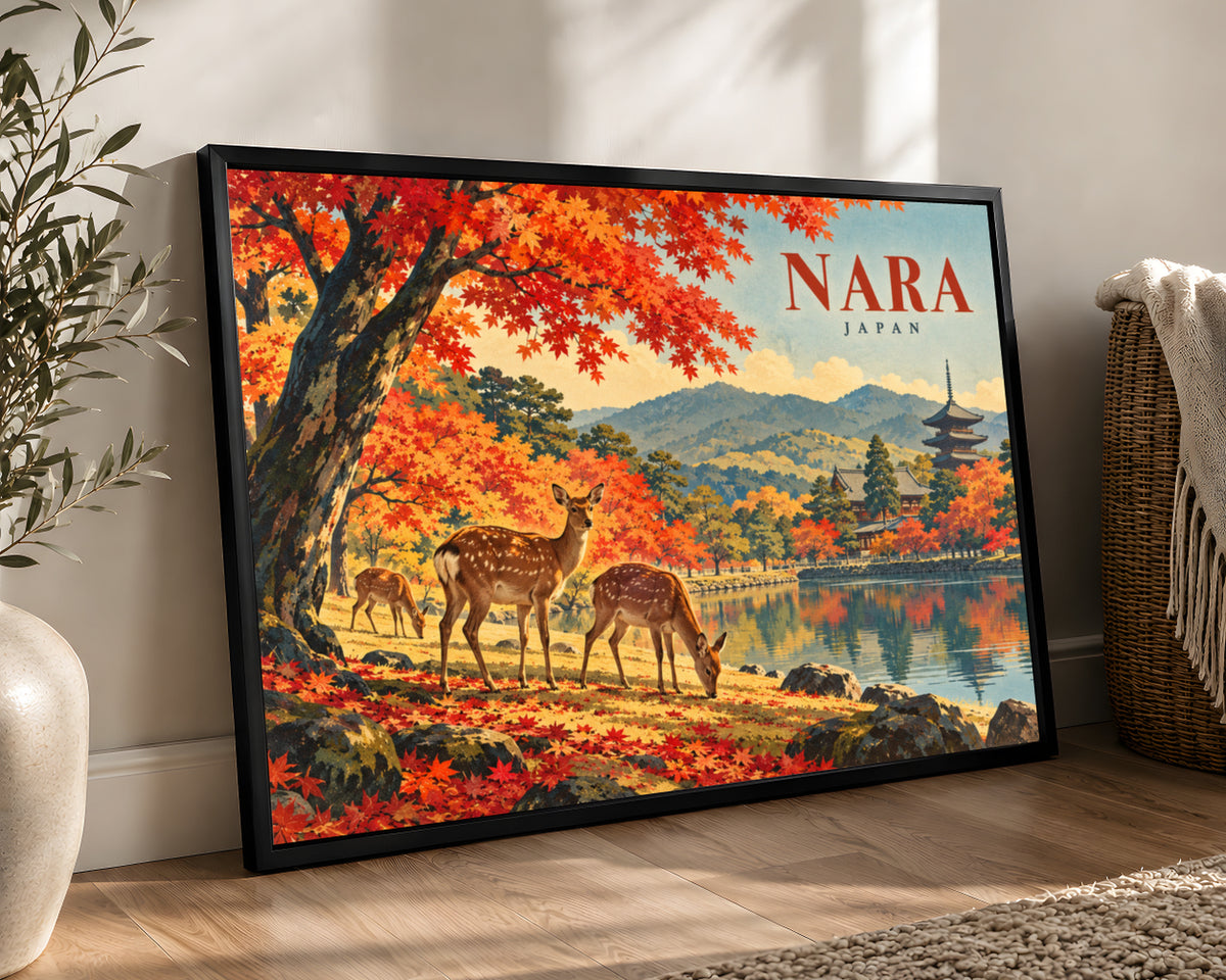 Nara Autumn Deer – Vintage Japanese Travel Poster Art Print