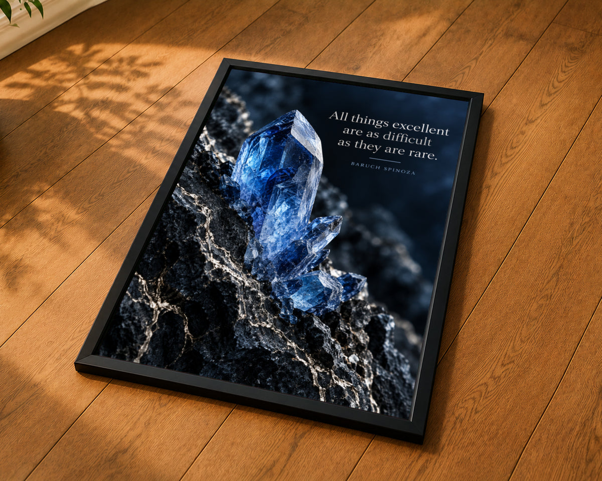 Blue Crystal Poster – Baruch Spinoza Quote Inspirational Art Print