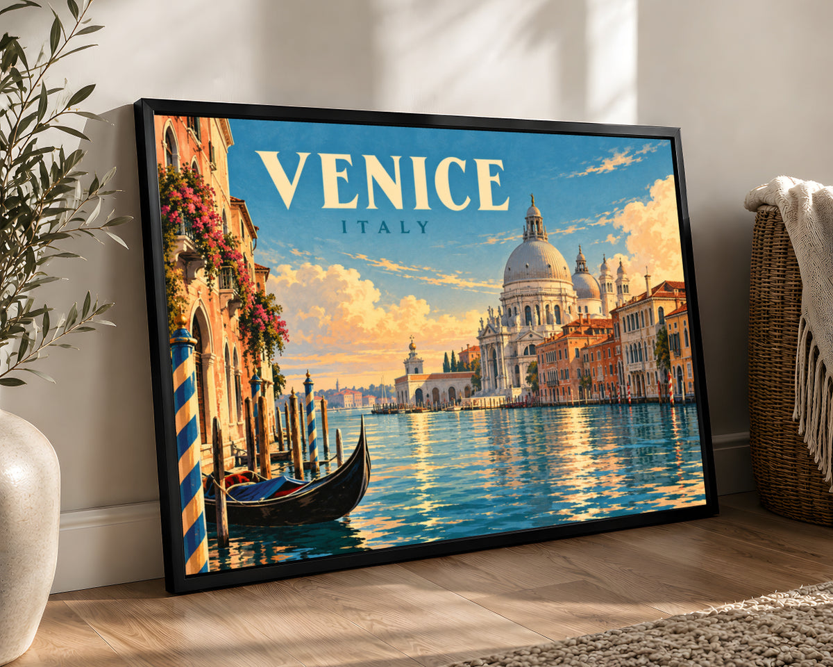 Venice Waterfront at Sunset – Retro Travel Poster Wall Art