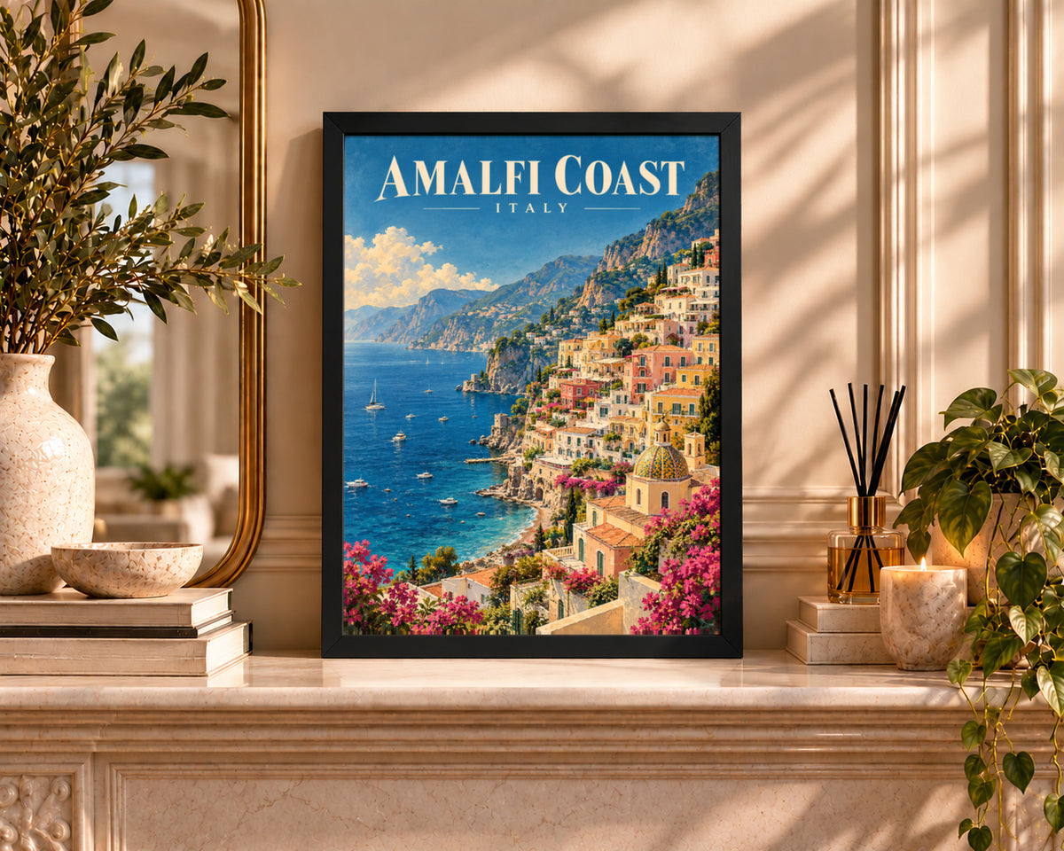Amalfi Coast Italy – Vintage Coastal Travel Poster