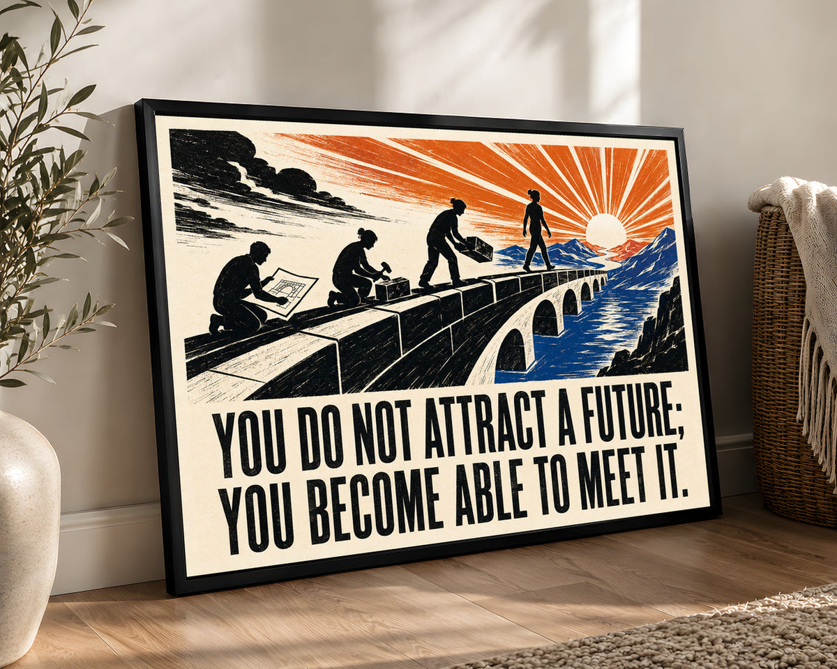 Bridge Builders at Sunrise – Inspirational Construction Quote Art Print