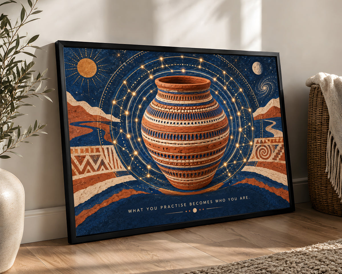 Celestial Terra Vessel – What You Practise Becomes Who You Are Quote Art Print