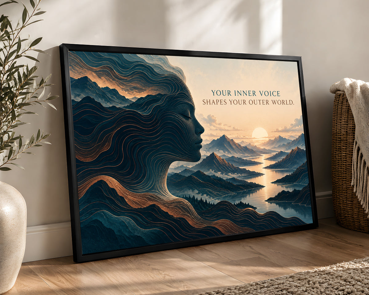 Inner Voice Landscape Silhouette – Inspirational Mountain Sunrise Art Print