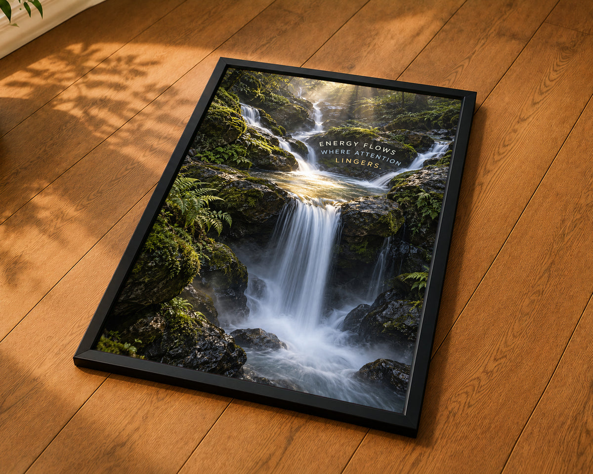 Energy Flows Where Attention Lingers – Waterfall Nature Poster