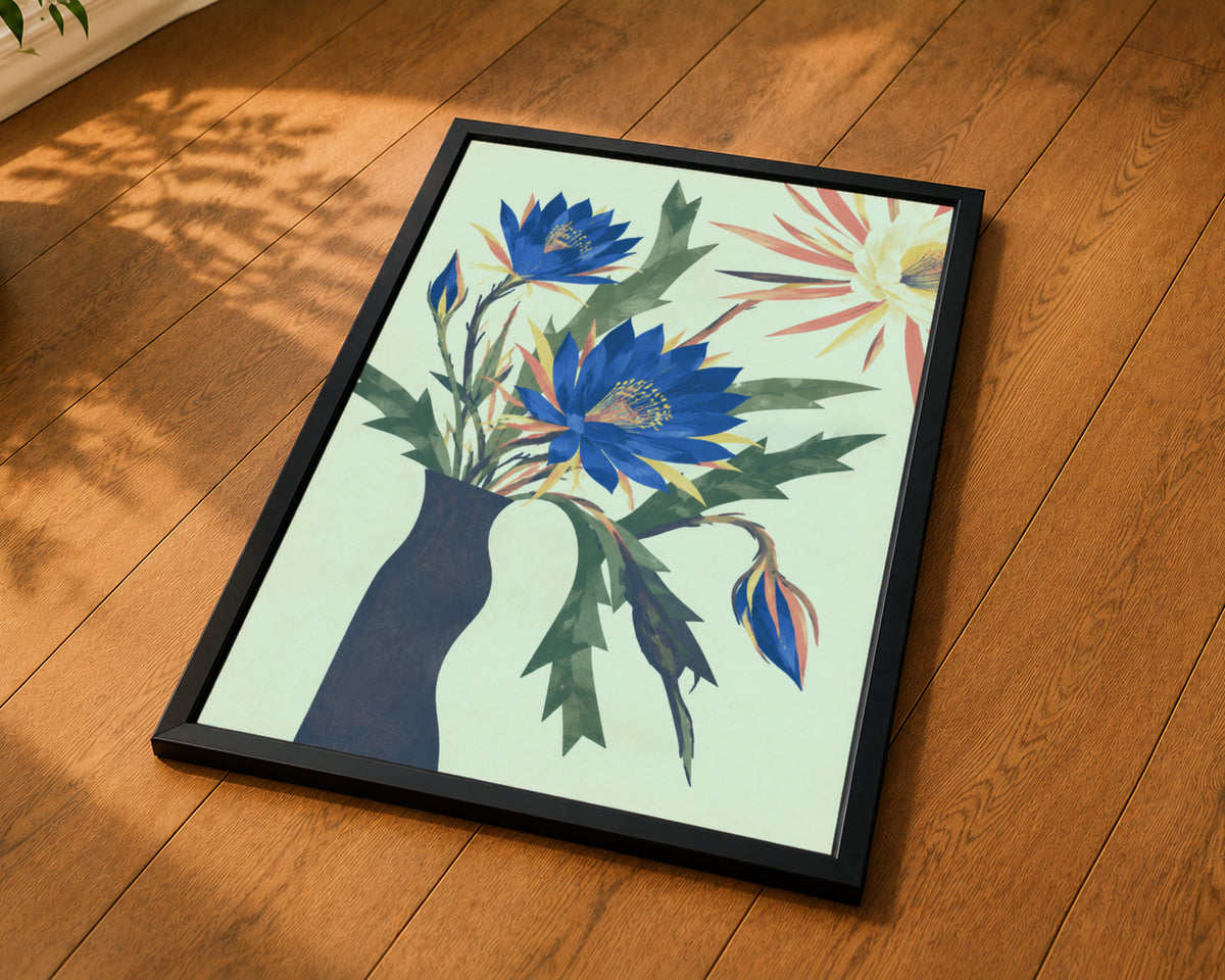 Blue Floral Vase – Retro Floral Wall Art Poster