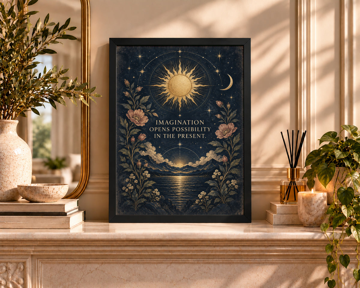 Celestial Imagination Bloom – Inspirational Quote Art Print