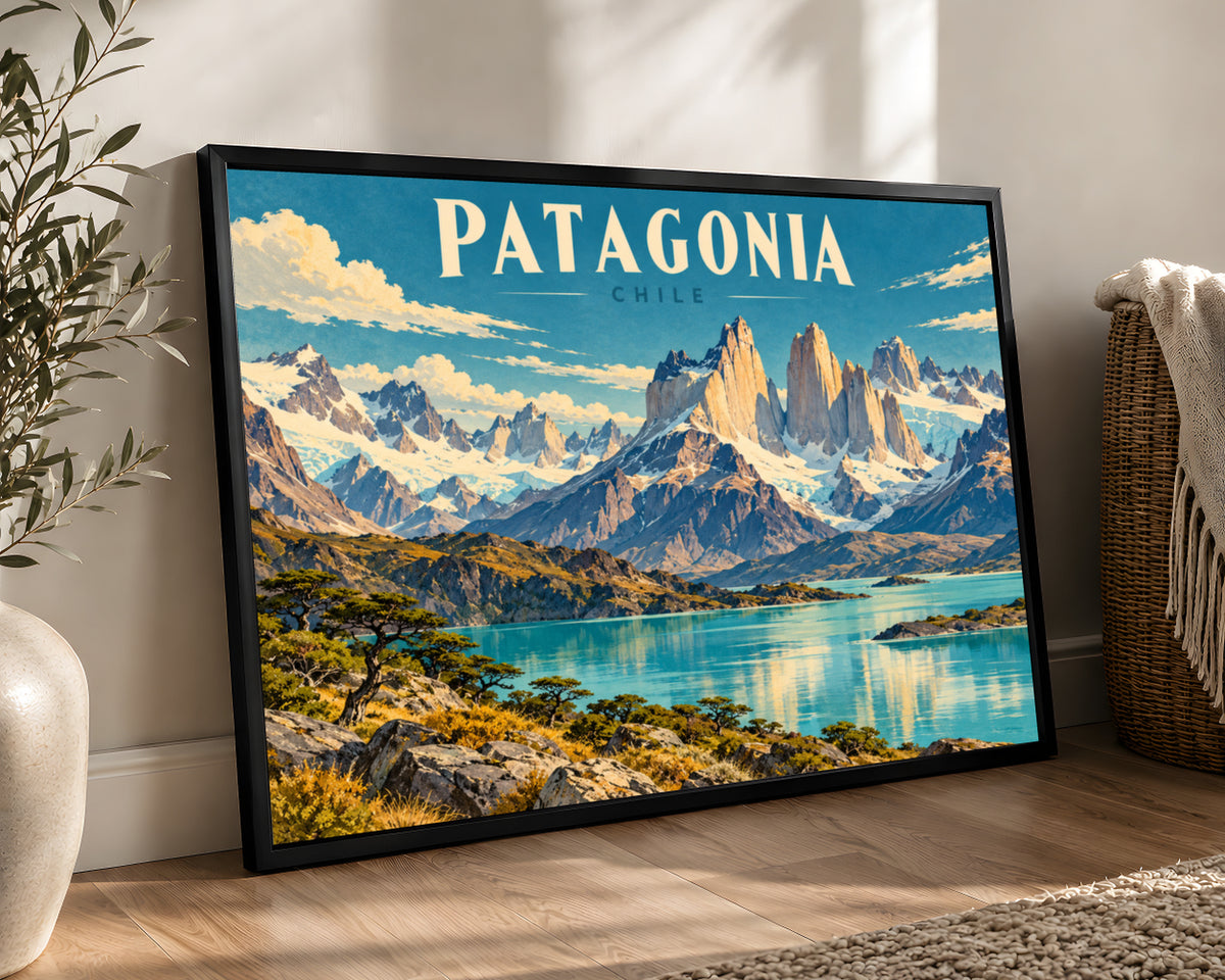 Patagonia Chile Mountain Lake – Vintage Travel Landscape Art Print