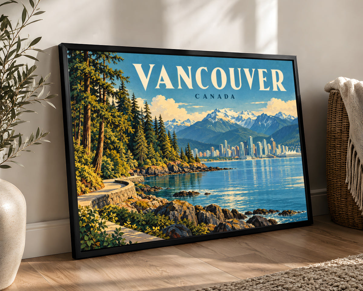Vancouver Waterfront Poster – Vintage Travel Skyline Wall Art