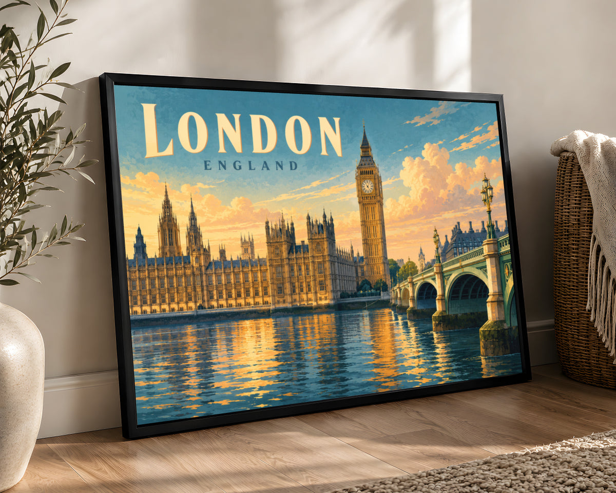 London England Skyline – Westminster Bridge Sunset Art Print