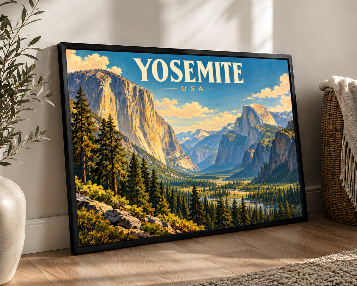 Yosemite Valley – Retro Travel Landscape Art Print