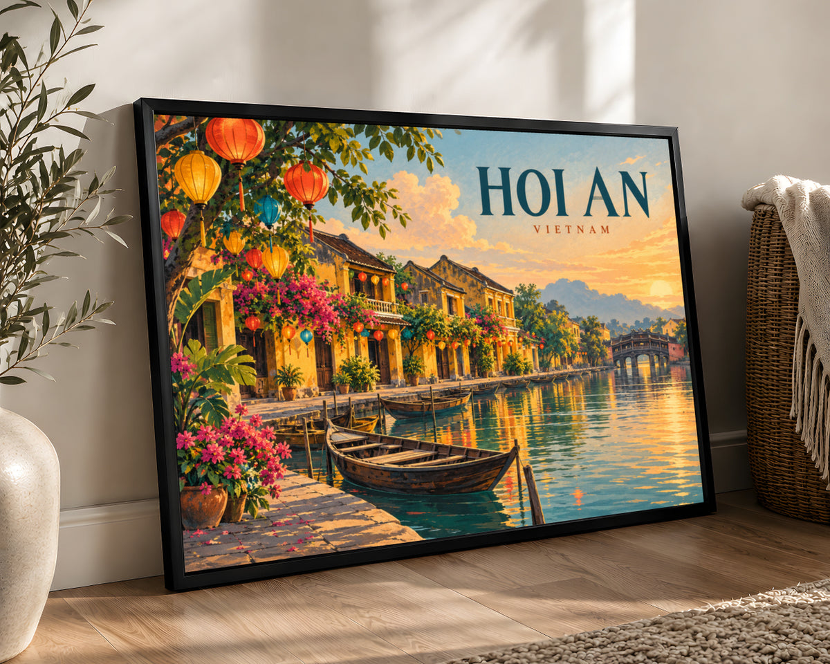 Hoi An Lantern Riverside – Vietnam sunset travel art print