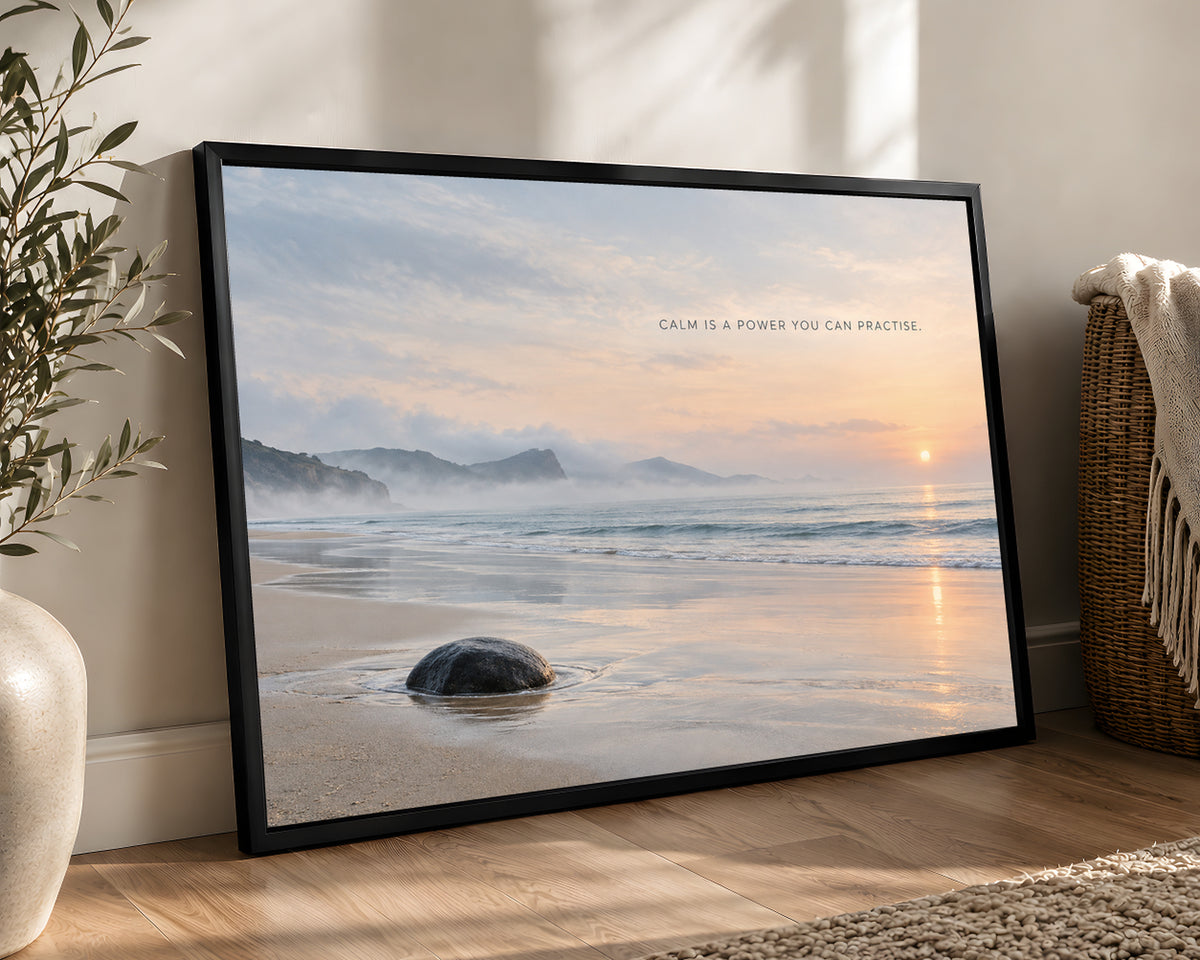 Calm Is a Power You Can Practise – Serene Coastal Sunrise Art Print