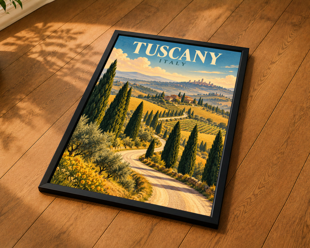 Tuscany Italy – Vintage Travel Landscape Poster