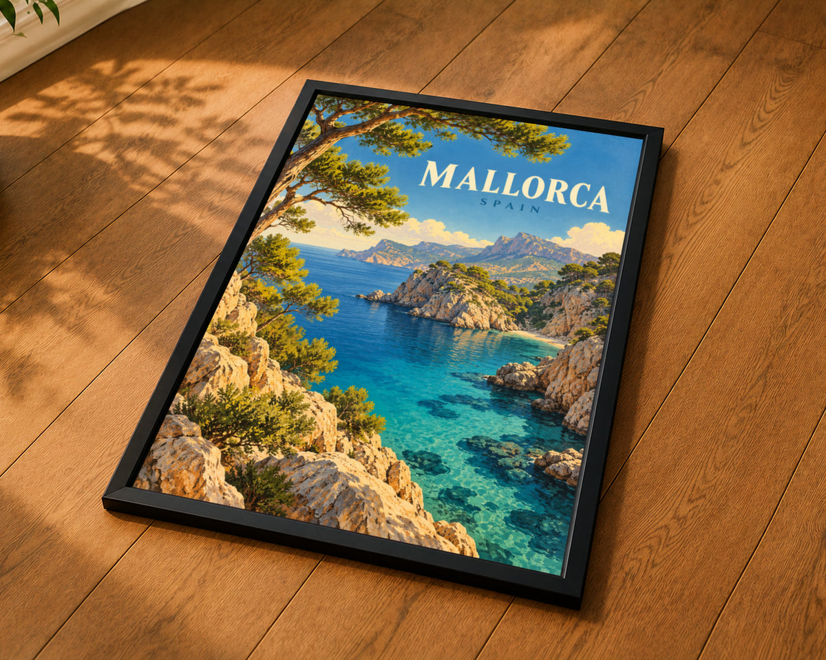 Mallorca Coast – Retro Travel Poster Art Print