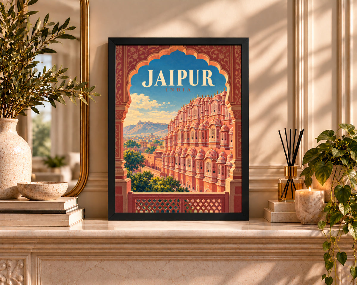 Jaipur India Arch View – Vintage Travel Poster Art Print