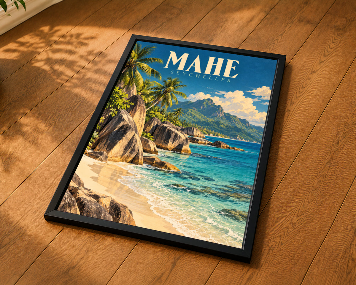 Mahé Seychelles Tropical Coast – Retro Tropical Travel Poster