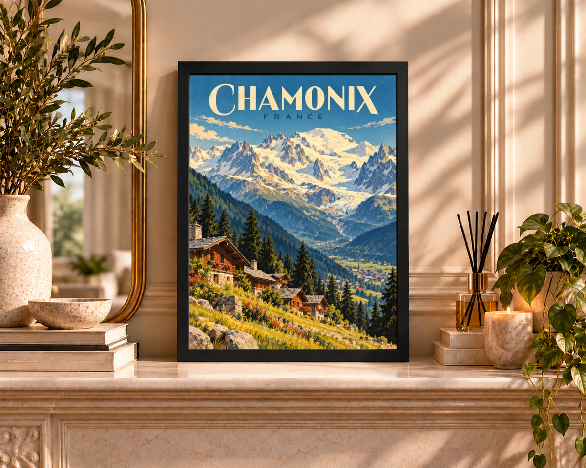 Chamonix Alpine Village – Vintage Travel Poster Art Print