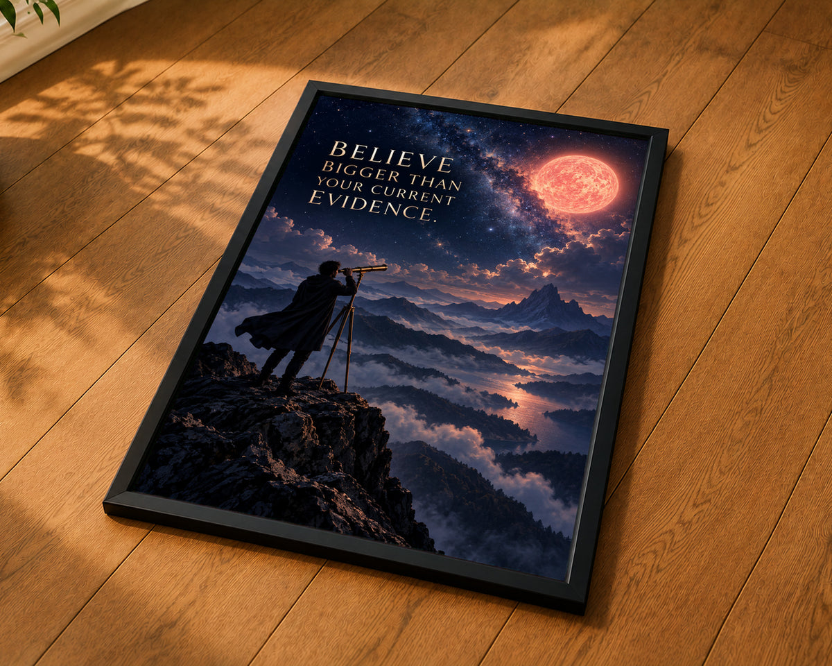 Believe Bigger Than Evidence – Moonlit Motivational Wall Art Poster