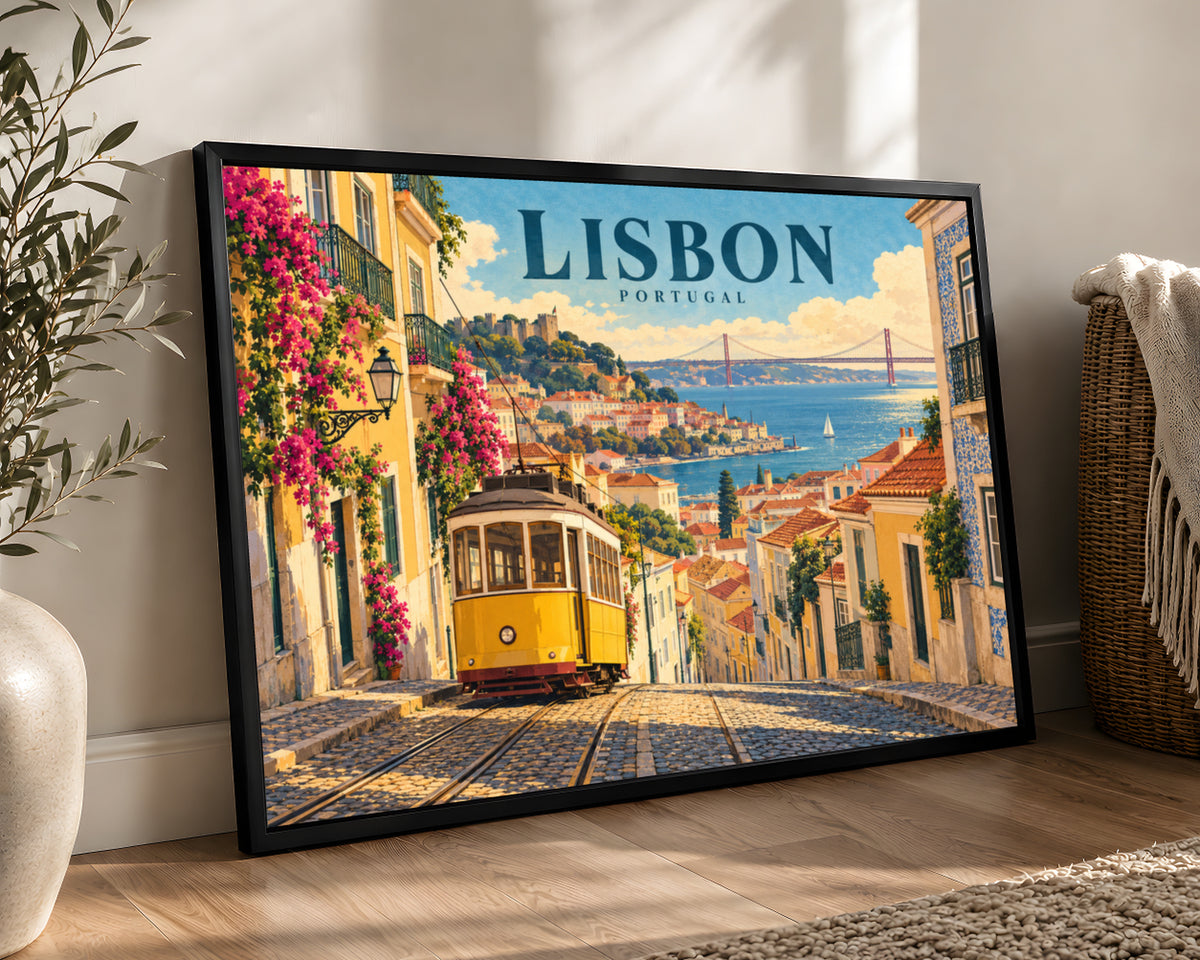 Lisbon Hill Tram View – Vintage Travel Art Poster