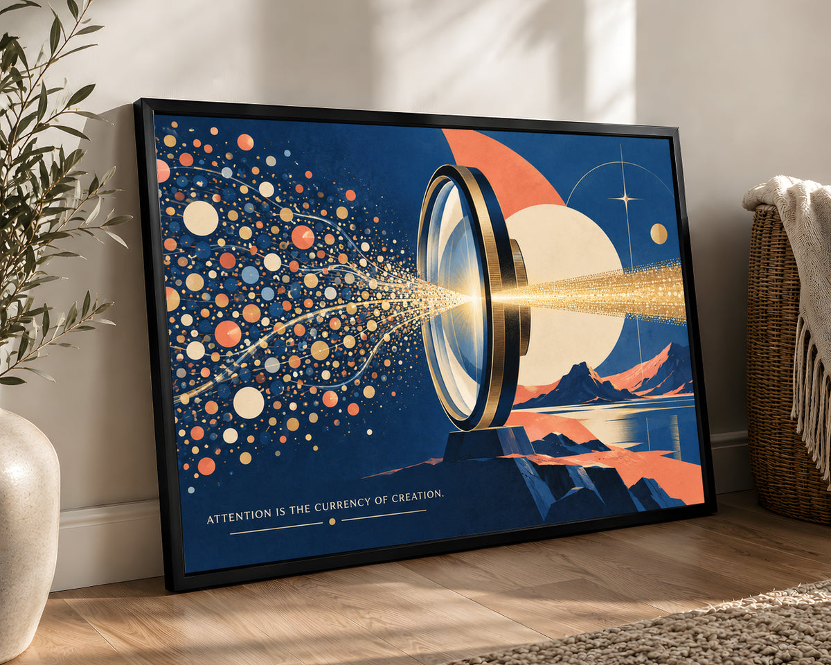 Attention is the Currency of Creation – Retro-Futurist Creative Focus Poster
