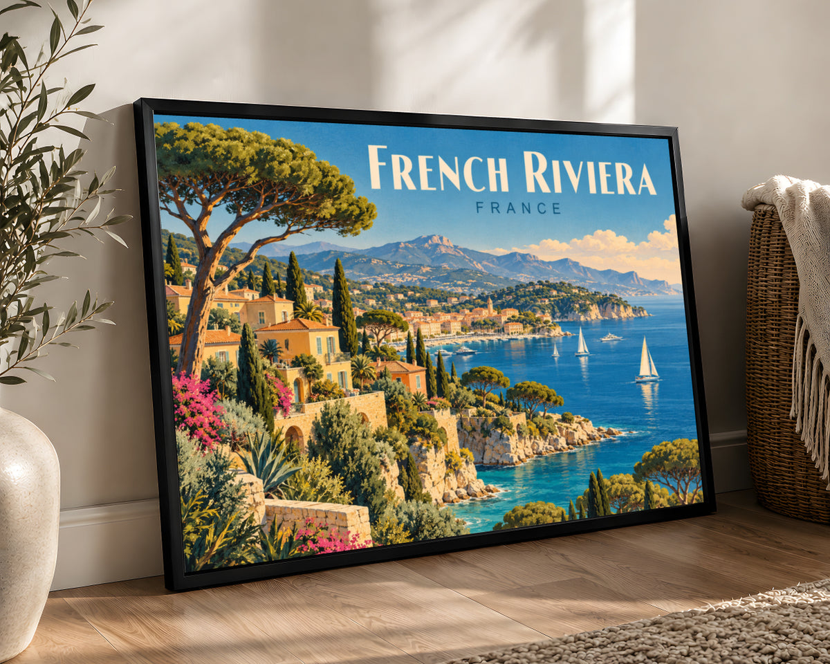 French Riviera Coastline – Vintage Travel Poster Art Print