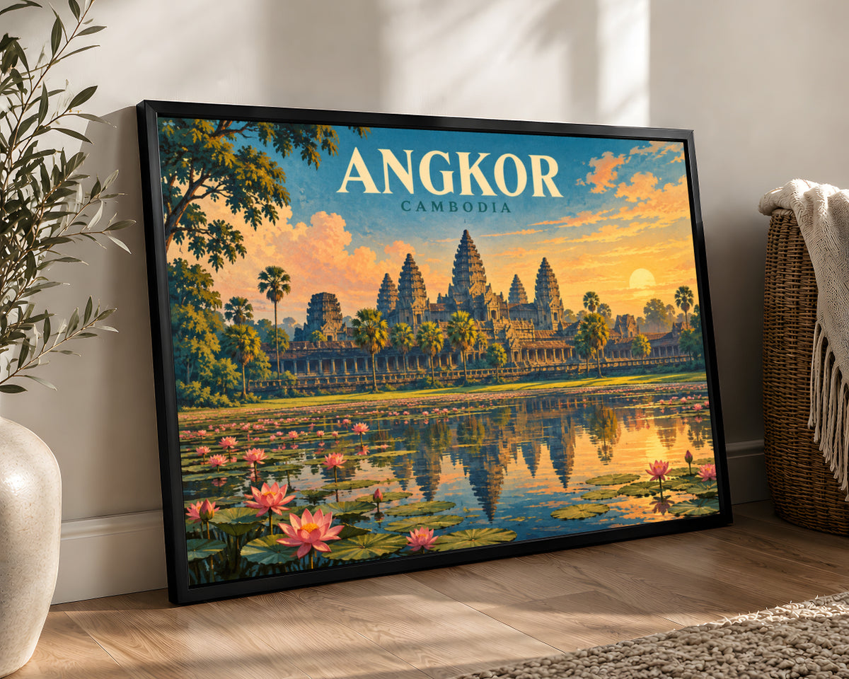 Angkor Cambodia Sunset – Vintage Travel Poster Wall Art